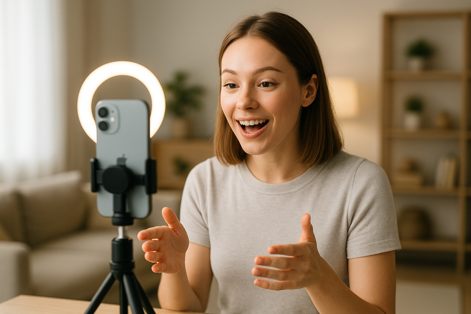 Influencer filming a product video